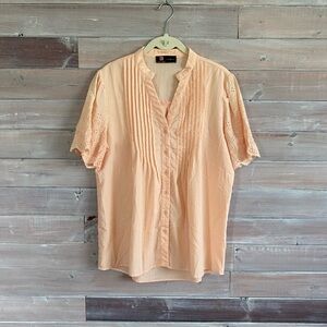 Kancy Kole pink pleated blouse eyelet size medium